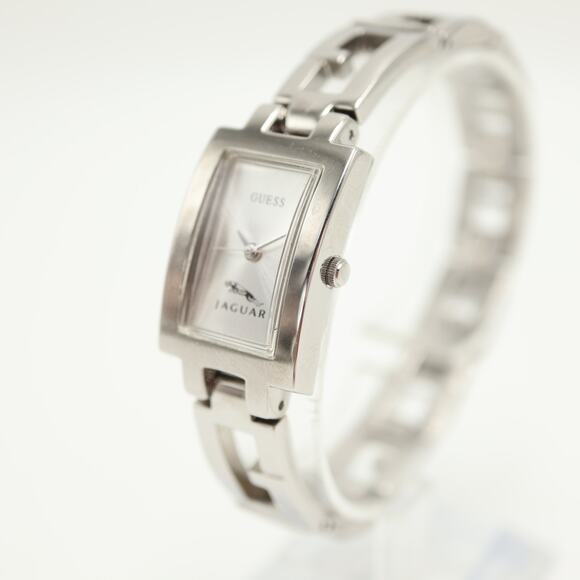 Guess Jaguar Racing Logo Silver Tone 18mm Rectangle Watch Bracelet w New Battery - Picture 10 of 15